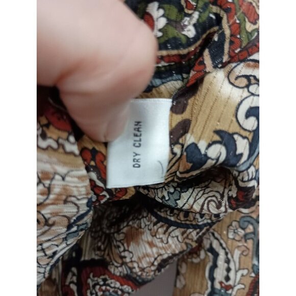 Talbots Womens Paisley Silk Top Size 6 Petite Brown Black Long Sleeve Button Up - Picture 5 of 9